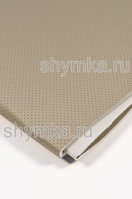 Eco leather Oregon SLIM BEIGE-GREY with perforation on foam rubber 5mm on grey spunbond 60g/sq.m width 1,4m