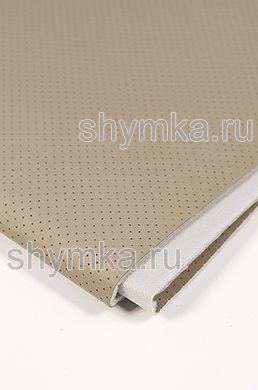 Eco leather Oregon SLIM BEIGE-GREY with perforation on foam rubber 3mm (THREE) and grey spunbond 60g/sq.m width 1,4m