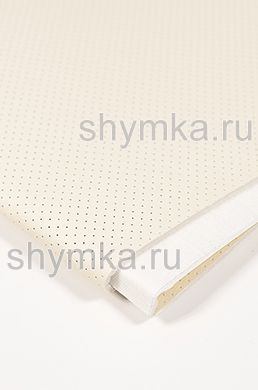 Eco leather Oregon SLIM IVORY with perforation on foam rubber 3mm (THREE) and white spunbond 60g/sq.m width 1,4m thickness 3,85mm