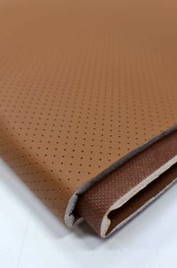 Eco leather Oregon SLIM BROWN with perforation on foam rubber 5mm and brown spunbond 60g/sq.m width 1,4m