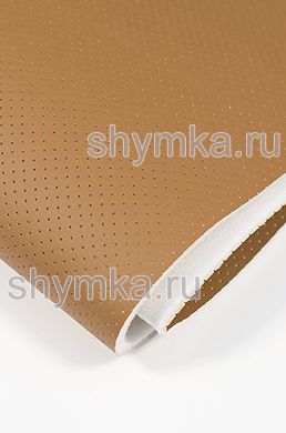 Eco leather Oregon SLIM BROWN with perforation on foam rubber 5mm and spunbond width 1,4m