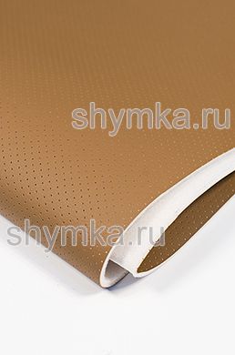 Eco leather Oregon SLIM BROWN with perforation on foam rubber 3mm (THREE) and spunbond width 1,4m