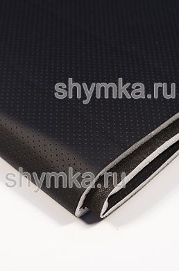 Eco leather Oregon STRONG BLACK with perforation on foam rubber 7mm and BLACK spunbond 60g/sq.m width 1,4m