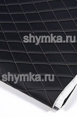 Eco leather Oregon on foam rubber 5mm and spunbond BLACK quilted with BEIGE №343 thread RHOMBUS 45x45mm width 1,4m