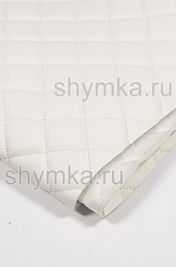 Eco leather Oregon on foam rubber 5mm and spunbond WHITE quilted with WHITE thread SQUARE 35x35mm width 1,4m