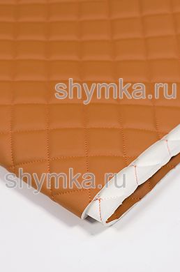 Eco leather Oregon on foam rubber 5mm and spunbond ORANGE quilted with BRIGHT-ORANGE thread SQUARE 35x35mm width 1,4m