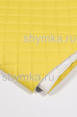 Eco leather Oregon on foam rubber 5mm and spunbond YELLOW quilted with YELLOW №1385 thread SQUARE 35x35mm width 1,4m