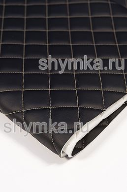 Eco leather Oregon on foam rubber 5mm and spunbond BLACK quilted with BEIGE №343thread SQUARE 35x35mm width 1,4m