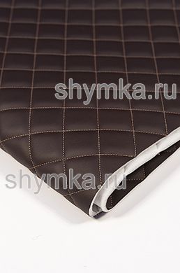 Eco leather Oregon on foam rubber 5mm and spunbond CHOCOLATE quilted with DARK-BEIGE №312 thread SQUARE 35x35mm width 1,4m