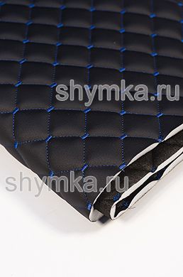 Eco leather Oregon on foam rubber 10mm and black spunbond 60g/sq.m BLACK quilted with BLUE №1291 thread SQUARE NEO 35x35mm width 1,35m