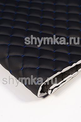 Eco leather Oregon on foam rubber 10mm and black spunbond 60g/sq.m BLACK quilted with DARK-BLUE №1319 thread SQUARE NEO 35x35mm width 1,35m