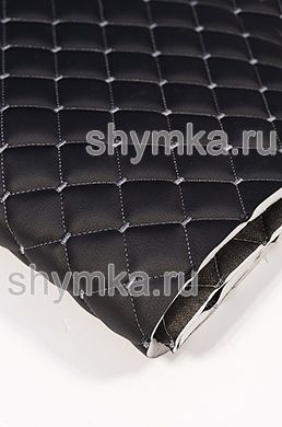 Eco leather Oregon on foam rubber 10mm and black spunbond 60g/sq.m BLACK quilted with GREY №1344 thread SQUARE NEO 35x35mm width 1,35m