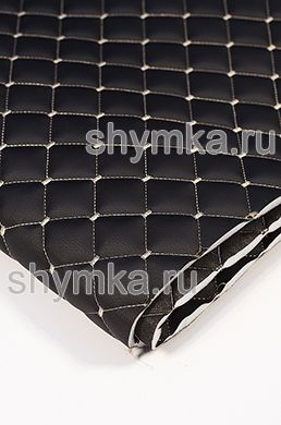 Eco leather Oregon on foam rubber 10mm and black spunbond 60g/sq.m BLACK quilted with BEIGE №1358 thread SQUARE NEO 35x35mm width 1,35m