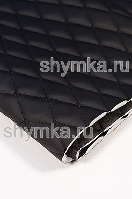 Eco leather Oregon on foam rubber 10mm and black spunbond 60g/sq.m BLACK quilted with BLACK thread RHOMBUS DECORATIVE 45x45mm width 1,38m