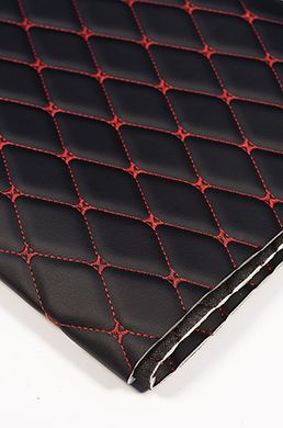 Eco leather Oregon on foam rubber 5mm and black spunbond 60g/sq.m BLACK quilted with RED №1113 thread RHOMBUS DECORATIVE 45x45mm width 1,38m