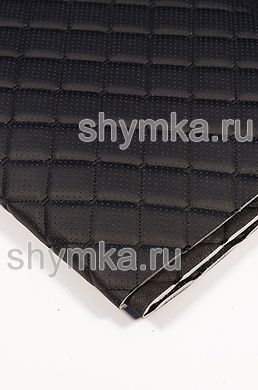 Eco leather Oregon WITH PERFORATION on foam rubber 5mm and black spunbond 60g/sq.m BLACK quilted with BLACK thread SQUARE NEO 35x35mm width 1,35m