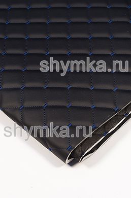 Eco leather Oregon on foam rubber 5mm and black spunbond 60g/sq.m BLACK quilted with DARK-BLUE №1319 thread SQUARE NEO 35x35mm width 1,35m