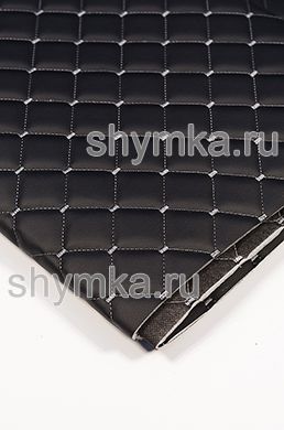 Eco leather Oregon on foam rubber 5mm and black spunbond 60g/sq.m BLACK quilted with GREY №1344 thread SQUARE NEO 35x35mm width 1,35m