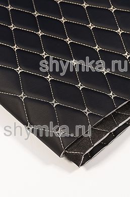 Eco leather Oregon on foam rubber 5mm and black spunbond 60g/sq.m BLACK quilted with BEIGE №1358 thread RHOMBUS DECORATIVE 45x45mm width 1,38m