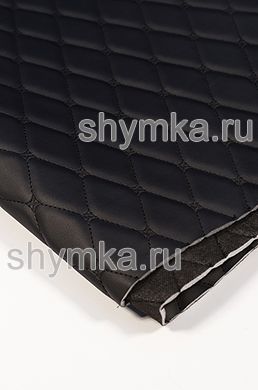Eco leather Oregon on foam rubber 5mm and black spunbond 60g/sq.m BLACK quilted with BLACK thread RHOMBUS DECORATIVE 45x45mm width 1,38m