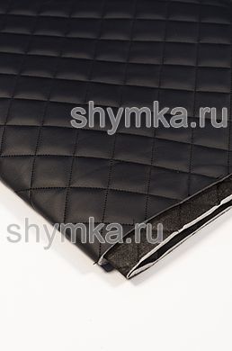 Eco leather Oregon on foam rubber 5mm and black spunbond 60g/sq.m BLACK quilted with BLACK thread SQUARE 35x35mm width 1,4m