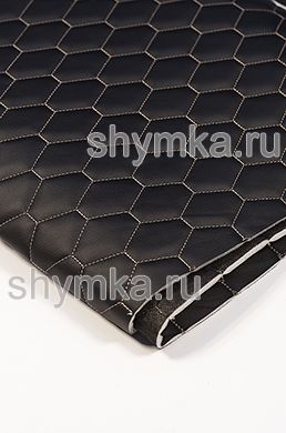 Eco leather Oregon on foam rubber 5mm and black spunbond 60g/sq.m BLACK quilted with BEIGE №343 thread HONEYCOMB width 1,4m