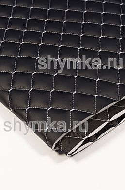 Eco leather Oregon on foam rubber 10mm and black spunbond 60g/sq.m BLACK quilted with LIGHT-GREY №1615 thread RHOMBUS NEO 35x35mm width 1,35m