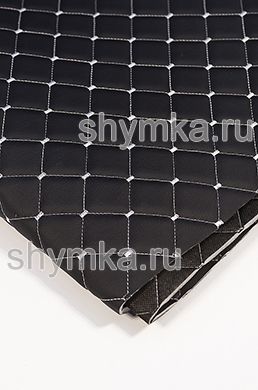 Eco leather Oregon on foam rubber 5mm and black spunbond 60g/sq.m BLACK quilted with WHITE thread SQUARE NEO 35x35mm width 1,35m