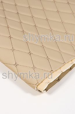 Eco leather Oregon on foam rubber 5mm and beige spunbond 60g/sq.m BEIGE quilted with DARK-BEIGE №1464 thread RHOMBUS DECORATIVE 45x45mm width 1,38m