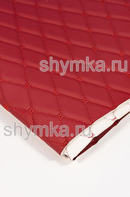 Eco leather Oregon on foam rubber 5mm and white spunbond 60g/sq.m RED quilted with RED №1113 thread RHOMBUS DECORATIVE 45x45mm width 1,38m