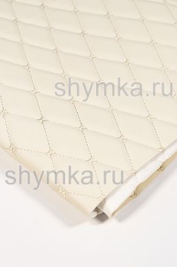 Eco leather Oregon on foam rubber 5mm and white spunbond 60g/sq.m IVORY quilted with CREAM №1354 thread RHOMBUS DECORATIVE 45x45mm width 1,38m
