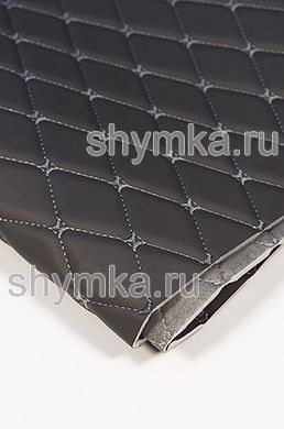 Eco leather Oregon on foam rubber 5mm and graphite spunbond 60g/sq.m DARK-GREY quilted with GREY №1344 thread RHOMBUS DECORATIVE 45x45mm width 1,38m