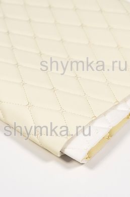 Eco leather Oregon on foam rubber 5mm and white spunbond 60g/sq.m CREAM quilted with CREAM №1354 thread RHOMBUS DECORATIVE 45x45mm width 1,38m