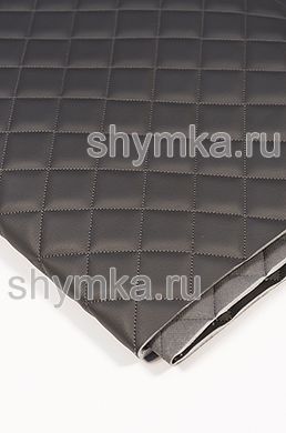 Eco leather Oregon on foam rubber 5mm and graphite spunbond 60g/sq.m DARK-GREY quilted with DARK-GREY №300 thread SQUARE 35x35mm width 1,4m