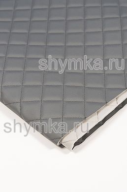 Eco leather Oregon on foam rubber 5mm and grey spunbond 60g/sq.m LIGHT-GREY quilted with DARK-GREY №300 thread SQUARE 35x35mm width 1,4m