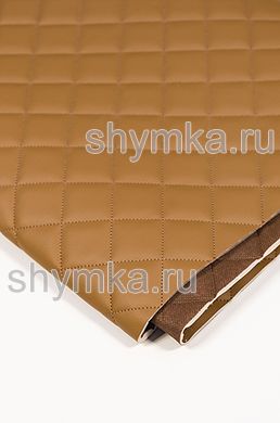 Eco leather Oregon on foam rubber 5mm and brown spunbond 60g/sq.m BROWN quilted with DARK-BEIGE №312 thread SQUARE 35x35mm width 1,4m