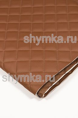 Eco leather Oregon on foam rubber 5mm and brown spunbond 60g/sq.m DARK-BROWN quilted with DARK-BEIGE №312 thread SQUARE 35x35mm width 1,4m