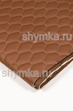 Eco leather Oregon on foam rubber 5mm and brown spunbond 60g/sq.m DARK-BROWN quilted with DARK-BEIGE №312 thread HONEYCOMB width 1,4m