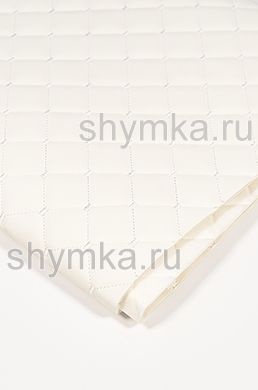 Eco leather Oregon on foam rubber 5mm and white spunbond 60g/sq.m WHITE quilted with WHITE thread SQUARE NEO 35x35mm width 1,35m