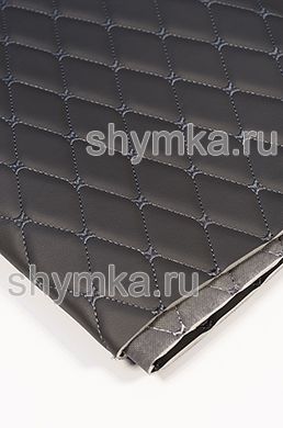 Eco leather Oregon on foam rubber 5mm and graphite spunbond 60g/sq.m DARK-GREY quilted with DARK-GREY №1339 thread RHOMBUS DECORATIVE 45x45mm width 1,38m