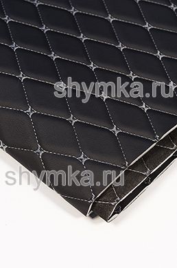 Eco leather Oregon on foam rubber 5mm and black spunbond 60g/sq.m BLACK quilted with GREY №1344 thread RHOMBUS DECORATIVE 45x45mm width 1,38m