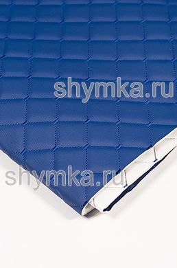 Eco leather Oregon on foam rubber 5mm and white spunbond 60g/sq.m BLUE quilted with BLUE №1291 thread SQUARE NEO 35x35mm width 1,35m