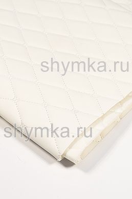Eco leather Oregon on foam rubber 5mm and white spunbond 60g/sq.m WHITE quilted with WHITE thread RHOMBUS DECORATIVE 45x45mm width 1,38m