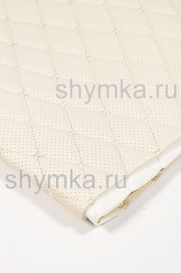 Eco leather Oregon WITH PERFORATION on foam rubber 5mm and white spunbond 60g/sq.m IVORY quilted with CREAM №1354 thread RHOMBUS DECORATIVE 45x45mm width 1,38m