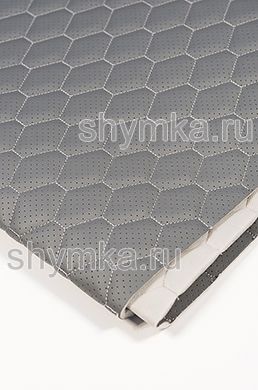 Eco leather Oregon WITH PERFORATION on foam rubber 5mm and grey spunbond 60g/sq.m LIGHT-GREY quilted with LIGHT-GREY №301 thread HONEYCOMB width 1,4m