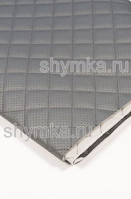 Eco leather Oregon WITH PERFORATION on foam rubber 5mm and grey spunbond 60g/sq.m LIGHT-GREY quilted with DARK-GREY №300 thread SQUARE 35x35mm width 1,4m