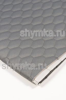 Eco leather Oregon WITH PERFORATION on foam rubber 5mm and grey spunbond 60g/sq.m LIGHT-GREY quilted with DARK-GREY №300 thread HONEYCOMB width 1,4m
