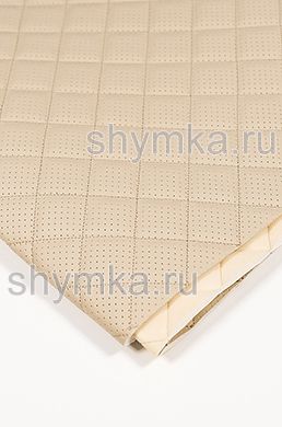 Eco leather Oregon WITH PERFORATION on foam rubber 5mm and beige spunbond 60g/sq.m BEIGE quilted with BEIGE №343 thread SQUARE 35x35mm width 1,4m