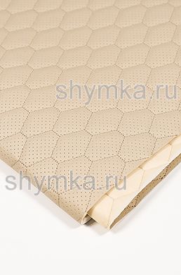 Eco leather Oregon WITH PERFORATION on foam rubber 5mm and beige spunbond 60g/sq.m BEIGE quilted with BEIGE №343 thread HONEYCOMB width 1,4m