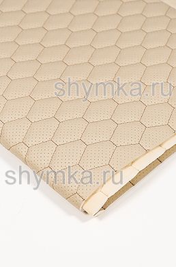 Eco leather Oregon WITH PERFORATION on foam rubber 5mm and beige spunbond 60g/sq.m BEIGE quilted with DARK-BEIGE №312 thread HONEYCOMB width 1,4m